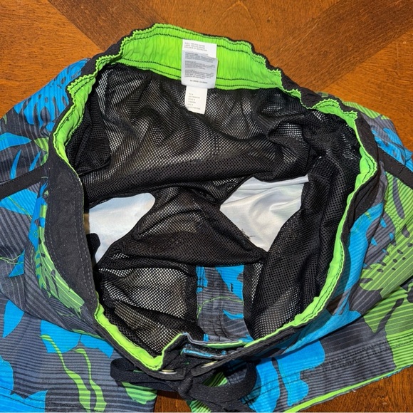 Men's Speedo Swim Trunks Board Shorts Blue Green Tropical Drawstring Medium - Picture 7 of 9